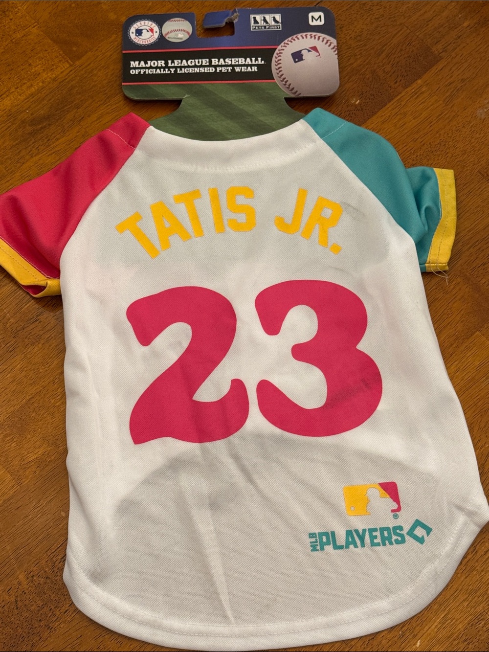 MLB Tatis Jr. #23 White Pink Yellow Teal Dog Jersey Medium